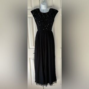 Bari Jay Black Sequin & Chiffon Wide-Leg Jumpsuit Low Back | Size S